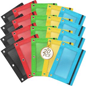 حقيبة قلم رصاص لثلاثة رنين رنين ، 20 قطعة 3 قطعة 3 ثقوب Zipper Pencil Pouches في 5 ألوان متنوعة ، واضحة قلم رصاص متينة للمدرسة ، والفصول الدراسية ، واللوازم المكتبية