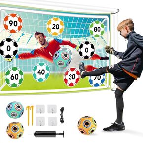 Soccer Toy Set for Kids 3 Years Old, Backyard Soccer Game Set with 2 Inflatable Soccer Balls Fabric Goal Indoor & Outdoor Sport Toy for Boys Girls Ages 3 4 5 6 Years Old