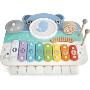 ygjt baby piano xylophone للأطفال الصغار 1-3 ، و 6 في 1 وود كيدز الموسيقية الآلات الموسيقية ، ولعب الموسيقى مع موسيقى لوحة مفاتيح الطبول ، و gitfs عيد ميلاد تعليمية ما قبل المدرسة لمدة 1 2 3 سنوات الأولاد الفتيات