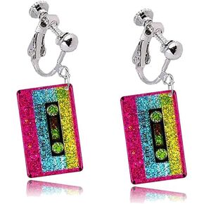 80s Cassette Tape Clip on Earrings Love Heart Clip on Earrings 1980s Retro Tape Earrings 80s Party Non Pierced Clip Earrings for Women