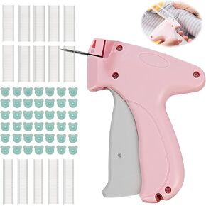 Stitch Gun Quick Fixer for Clothes, Micro Tagging Gun Easy Stitch Hemming Gun with 100 Luminous Buttons & 1100 Pcs Fasteners, Mini Speedy Sticky Sewing Tag Gun Hemming Tool (Pink) (Pink)
