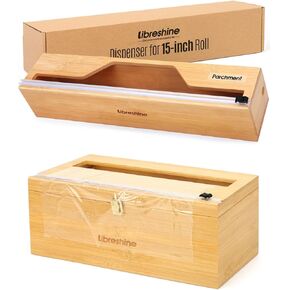 Bamboo 15″ Parchment Paper Dispenser, 12" Commercial Plastic Wrap Dispenser with Cutter