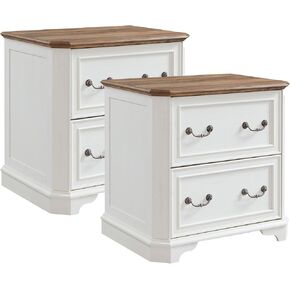 T4TREAM 2 Drawer File Cabinet-30 Wide Wooden Extended Desktop, Farmhouse Filing Cabinet with Smooth Rails, Holds Letter/Legal/A4, Hexagonal Design & Framed Drawer Fronts, Antuique White