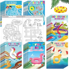 Hungdao 48 PCS Mini Activity Books for Kids ، Mini Fun Games Antives ، Mazes ، Word Search ، Word Scramble ، Find Agun