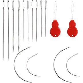 16 PCS Heavy Duty Hand Sewing Needles Kit, Curved Leather Needle,Sack Needle,Hand Sewing Needle,Leather Needles for Home Upholstery, Leather Craft,Carpet Canvas Repair with 2 Threaders
