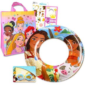 Moana Pool Toys Met for Kids - Disney Gift Bundle مع حلقة سباحة قابلة للنفخ ، نظارات واقية ، حقيبة حمل ، ملصقات ، وأكثر من | ألعاب Moana Beach للأطفال والفتيات