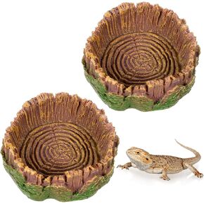 2 pcs Reptile Bowl, Novelty Small Reptile Food Bowls, Bearded Dragon Water and Food Dishes with Rock Texture and Shape, for Bearded Dragon Gecko Lizard Frog Hermit Crab Snail Toad(Brown)