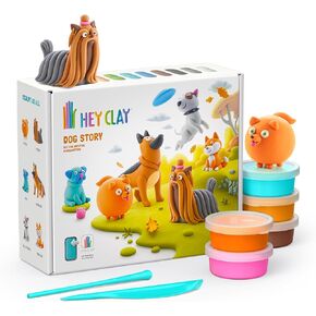 Fat Brain Toys Hey Clay Dog Story, Air Dry Clay Kit with Interactive App for Kids & Tweens, Modeling Clay and Crafts Set for Kids Ages 6 to 10