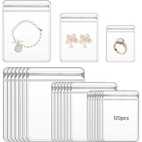 Letgo 120 PCS 3 أحجام واضحة أكياس المجوهرات البلاستيكية البلاستيكية الشفافة للحلقات للأقراط تعبئة الأكياس لتخزين أكياس قفل السوستة المضادة للتشويه لعقد المجوهرات (واضحة ، 3 أحجام مختلطة)