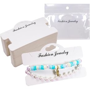 100 Pcs Bracelet Display Cards with Clear Bags Bracelet Packaging for Small Business Hanging Jewelry Cards Business Packaging Supplies for Selling Bracelet Necklace Earrings