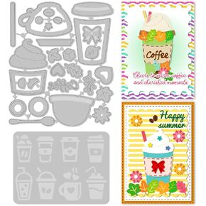 INFUNLY Coffee Cup Cutting Die for Card Making Ice-Cream Mug Metal Die Cuts Dessert Coffee Glass Cutting Die Coffee Themed Carbon Steel Embossing Stencils Template for DIY Crafts Scrapbooking Decor