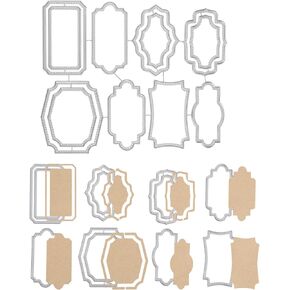 8Pcs Metal Cutting Die 3D Backgrounds Frame Carbon Steel Embossing Template for Scrapbooking New Cutting DIY Album Card Making Decor Paper Craft Party Wedding Arts (Various Labels 5.99 x 5.01 in)