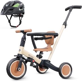 newyoo Toddler Tricycle with Helmet, Toddler Bike, Tricycles for 1-3 Year Olds, Kids Bike Helmet for 1-5 Year Olds, Khaki
