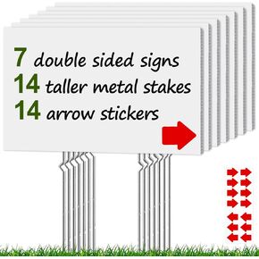 Remiawy Blank Yard Signs with Stakes, 7 Pack 17x12 Inch Custom Yard Sale Signs Corrugated Plastic Board with Arrow Stickers, Outdoor Lawn Signs for Birthday Decorations, Open House, Estate Garage Sale
