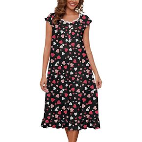 Marvmys Womens Long Nightgown Cap Short Sleeve House Dress Lace Trim Victorian Night Gown Sleepwear