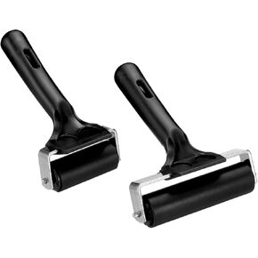 PATIKIL Rubber Roller Brayer, 2pcs Anti Skid Hard Rubber Roller Tools for Wallpaper Art Craft Printmaking Stamping Tape Construction, Black (4 Inch+3 Inch)