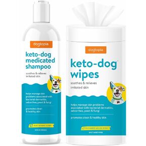 Keto Dog Shampoo and Wipes Combo for Pets | Soothing Shampoo (12oz) and Convenient Wipes (60ct) for Pets’ Irritated Skin | Relief for Skin Problems in Dogs and Cats