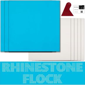 Rhinestone Flock Sticky Template Material for Hotfix Rhinestones, 12"x12" 30x30cm 3 Pcs Flock Vinyl Paper with 5 Pcs Transfer Tapes for Hot Fix Crystals, 1 Squeegee Compatible with Cricut Silhouette