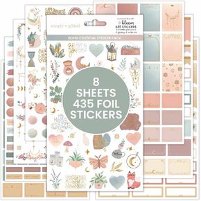 Bloom Daily Planners X ببساطة ملصقات مخططات محايدة جمالية (8 صفائح / 435 ملصقات) - حزمة متنوعة بوهيمية مع رقائق ذهبية للتزيين والتخطيط والسردة