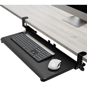 Keyboard Tray Under Desk Slide, 25.6"(30" Including Clamps) x 11.8" Height Adjustable Slide-Out Keyboard Drawer with C Clamp, Ergonomic Pull Out Platform Computer Drawer for Typing, Black