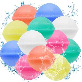 12pcs البالونات المائية الصديقة للبيئة القابلة لإعادة الاستخدام ، والبالونات السريعة للسيليكون الناعمة والسيليكون الناعمة للبلاطات متعة ، وسريعة للملء بالمياه ومقاومة للتسرب ، حمام سباحة للحفلات الصيفية