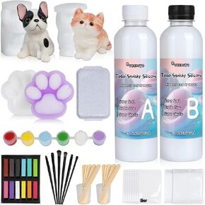 Tecmiyo Taba Squishy Making Kit - 18oz 1: 1ab سائل سيليكون مع مخلب ، قوالب القط والكلاب للطلاء المصنوع يدويًا - رسم سحقك الخاص