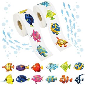 1200 PCS ملصقات الأسماك المدارية لفة 12 أنماط ملصقات حيوانات البحر 1.5 بوصة الكرتون أو المحيطية الملصقات المخلوق أو المحيطات لمكافآت المعلمين تحت حفلة البحر