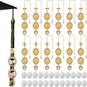 Landical 12 Pcs Sublimation Graduation Cap Memorial Photo Tassel Charm for 2025 Graduation Cap Tassel Ceremony Gift Decorations Ceremony Gift to The Hat Topper(Silver)