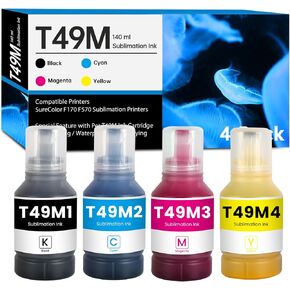 Remanufactured T49M Sublimation Ink 140ML X 4 for T49M1 T49M2 T49M3 T49M4 Black Cyan Magenta Yellow Ink Bottles for SureColor F170 SC-F170 Surecolor F570 SC-F570 Printers, 4 Pack T49M Ink Refills