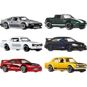 Hot Wheels 1:64 Scale Die-Cast Toy Cars ، مجموعة من 6 مركبات يابانية مع Deco المرتفعة (قد تختلف الأنماط)