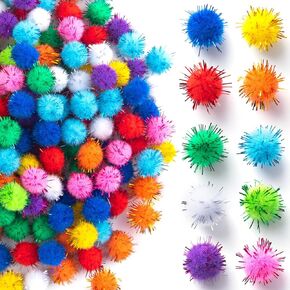 isslly 200pcs pom poms للحرف اليدوية ، 0.59 "كرات pompoms اللامعة الملونة ، والكرات الحرف الناعمة البوليستر الناعمة للقلائد المعلقات الزخارف DIY الحرف اليدوية