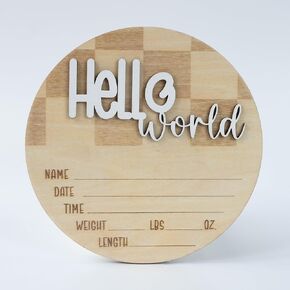Hello World Baby Baby Stats Sign ، 6.2 بوصة ، لوحة إعلانات المستشفى المحفورة بالخشب مع Flower (BBL2)