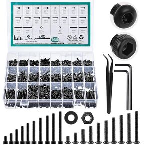 2024 Pcs Metric Screw Assortment, Bolts and Nuts Assortment Metric Machine Screw Assortment M2 M3 M4 M5, 12.9 Alloy Steel Black Zinc Plated Hex Socket Head Screws Nuts Bolts and Washers Set