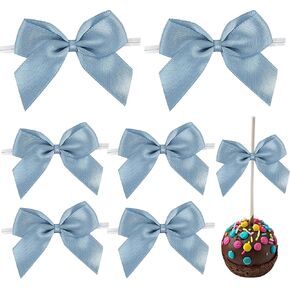 AIMUDI Dusty Blue Satin Bows 2" Satin Bow for Gift Wrapping Small Bows with Twist Ties Premade Ribbon Bow for Crafts Cake Pop Treat Bags Wedding Bridal Shower Birthday Party Decoration, 50 PCs