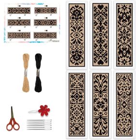 Beunitone 6 PCS Cross Stitch Stitch Kit DIY Vintage Decorative Border Counted Cross Stitch Stramted Kits للمبتدئين مع تعليمات مرجعية مرجعية لمحبي الكتب 2.4x7.9 في