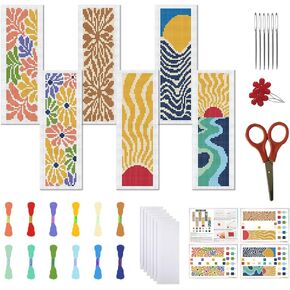 FREEBLOSS 6 Set Cross Stitch Bookmark Kits Bohemian Style Stamped Cross Stitch Bookmarks Set Stamped Cross Stitch Kits Bookmarks Embroidery Kit for Adults Beginners with Clear Instructions