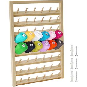Wooden Thread Organizer Wall Rack, 48/54 Spool Wall Mounted Sewing Thread Rack with Screws, for Embroidery, Sewing, Hair Band (48 axis)