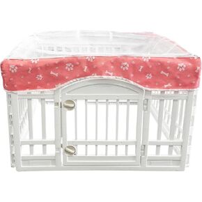 PJYuCien Dog Playpen Mesh Top Cover, Fits 36 Inch 4 Panels Regular Square Plastic Exercise Pet Pen, Adhesive Tape Connections, Grey paw(Note: Cover Only, Fence Not Included)