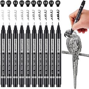 Micro Pen Fineliner Pens ، 10 أحجام من الحبر الأسود الحبر الأسود ، قلم متعدد المقاوم للماء للفنان ، الرسم ، الرسم الفني ، الأنيمي ، المانجا ، مشاريع ديي هدايا