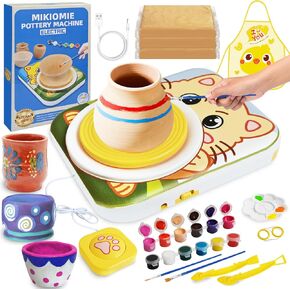 Kids Pottery Wheel Kit مع دواسة القدم ، قوة USB ، 3 حزم طين ، ساحة ، أدوات ، استوديو Mini Pottery الكامل للمبتدئين ، هدية عيد الميلاد الفنون والحرفية للأطفال الذين تتراوح أعمارهم بين 6 و 12+