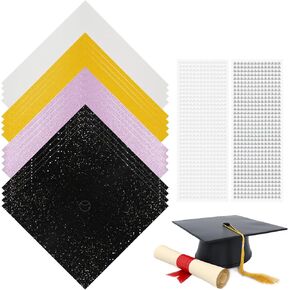 XNXQLFPY 2025 طقم زينة تخرج التخرج ، تشمل 16 جهازًا كابًا تخرجًا ، توببر بريق فارغ ، 10 × 10،4 ألوان ، و 2 صفائح من أحجار الراين ل CARUTION CAP Topper