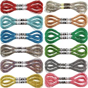 24 PCS Metallic Embroidery Floss - Glitter Cross Stitch Thread لأساور الصداقة ، وحرف DIY ، ومشاريع التطريز (ألوان كلاسيكية)