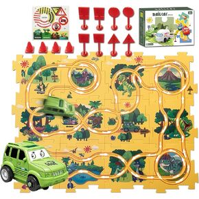 مجموعة لعب CAR للأغراض: مجموعة مسار سيارة Racer Kids 25pcs ، ألغاز ذات طابع ديناصور ، ألعاب Montessori التعليمية للأولاد والبنات 3-6 سنوات