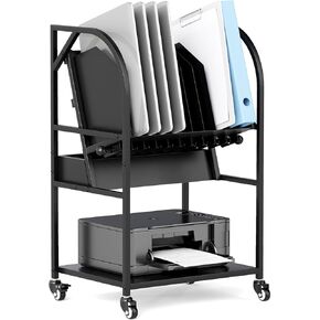 2 Tier Open Captop Charging Carting مع عجلات ، و 10 عربة شحن الجهاز المحمول لأجهزة الكمبيوتر المحمولة ، والأجهزة اللوحية وكتب الكروم ، ورف تخزين محطة شحن الكمبيوتر المحمول للمكتب والفصول الدراسية