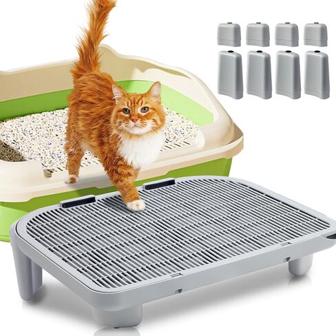 Cat Ramp for Litter Box,L19.7 x W16 inch Elevated Cat Litter Box Step,Adjustable Double Layered Litter Box Ramp with Filter Function,Suitable for Small & Elderly Cats(Grey) in Saudi Arabia