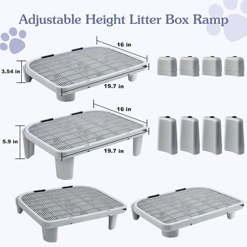 Cat Ramp for Litter Box,L19.7 x W16 inch Elevated Cat Litter Box Step,Adjustable Double Layered Litter Box Ramp with Filter Function,Suitable for Small & Elderly Cats(Grey) in Saudi Arabia