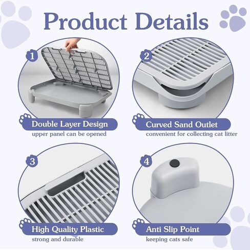 Cat Ramp for Litter Box,L19.7 x W16 inch Elevated Cat Litter Box Step,Adjustable Double Layered Litter Box Ramp with Filter Function,Suitable for Small & Elderly Cats(Grey) in Saudi Arabia