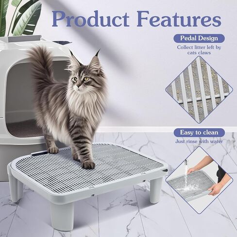Cat Ramp for Litter Box,L19.7 x W16 inch Elevated Cat Litter Box Step,Adjustable Double Layered Litter Box Ramp with Filter Function,Suitable for Small & Elderly Cats(Grey) in Saudi Arabia