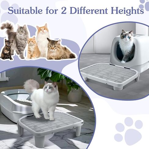 Cat Ramp for Litter Box,L19.7 x W16 inch Elevated Cat Litter Box Step,Adjustable Double Layered Litter Box Ramp with Filter Function,Suitable for Small & Elderly Cats(Grey) in Saudi Arabia