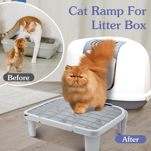 Cat Ramp for Litter Box,L19.7 x W16 inch Elevated Cat Litter Box Step,Adjustable Double Layered Litter Box Ramp with Filter Function,Suitable for Small & Elderly Cats(Grey) in Saudi Arabia